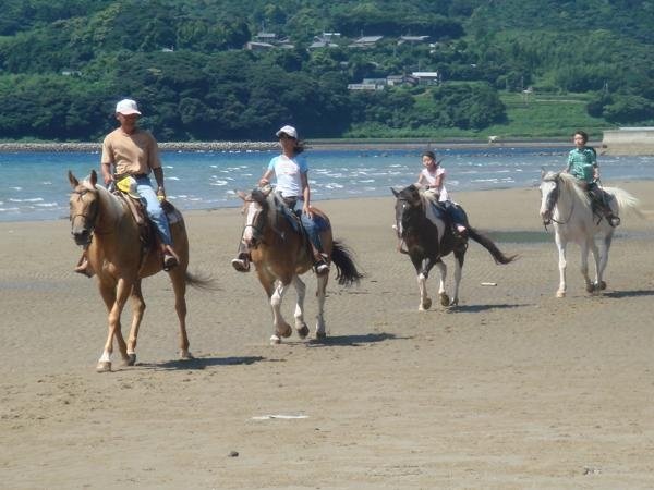 ２ｋｍに渡り続く砂浜、のんびりと穏やかな風景が広がる「千里ヶ浜ビーチ」を、馬に乗りトレッキング。